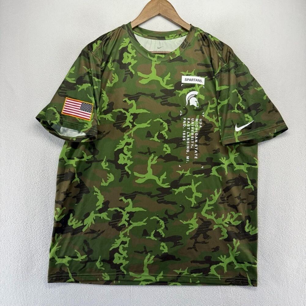 Michigan State university Shirt mens XL Green Camo Military Salute Nike Dri Fit - Picture 2 of 8